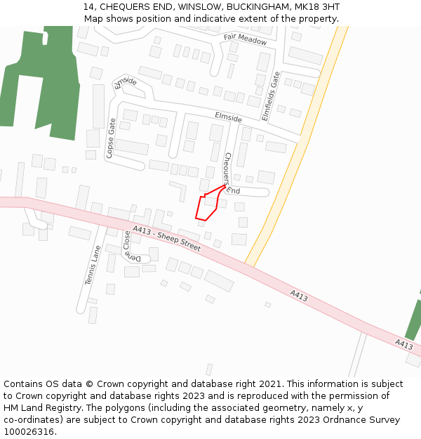 14, CHEQUERS END, WINSLOW, BUCKINGHAM, MK18 3HT: Location map and indicative extent of plot