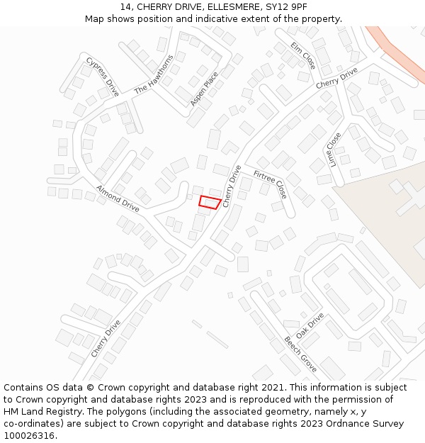 14, CHERRY DRIVE, ELLESMERE, SY12 9PF: Location map and indicative extent of plot