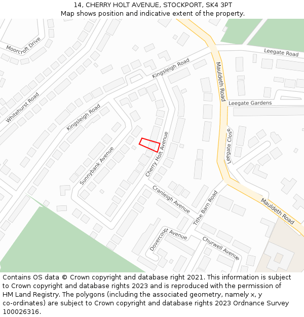 14, CHERRY HOLT AVENUE, STOCKPORT, SK4 3PT: Location map and indicative extent of plot