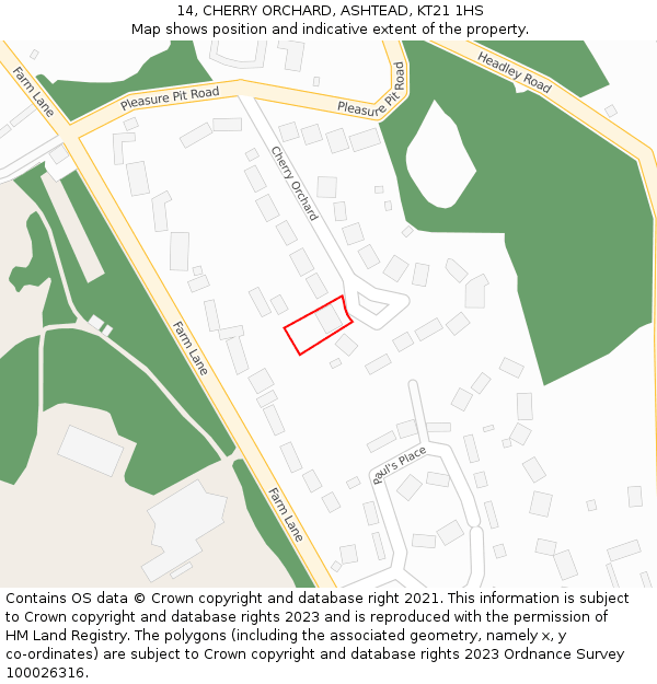 14, CHERRY ORCHARD, ASHTEAD, KT21 1HS: Location map and indicative extent of plot