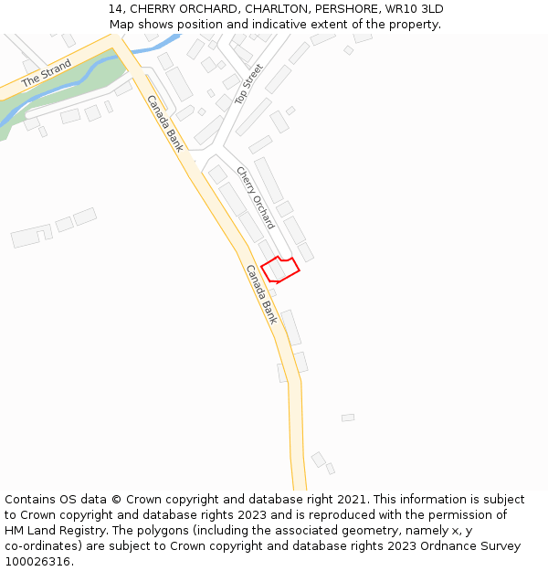 14, CHERRY ORCHARD, CHARLTON, PERSHORE, WR10 3LD: Location map and indicative extent of plot