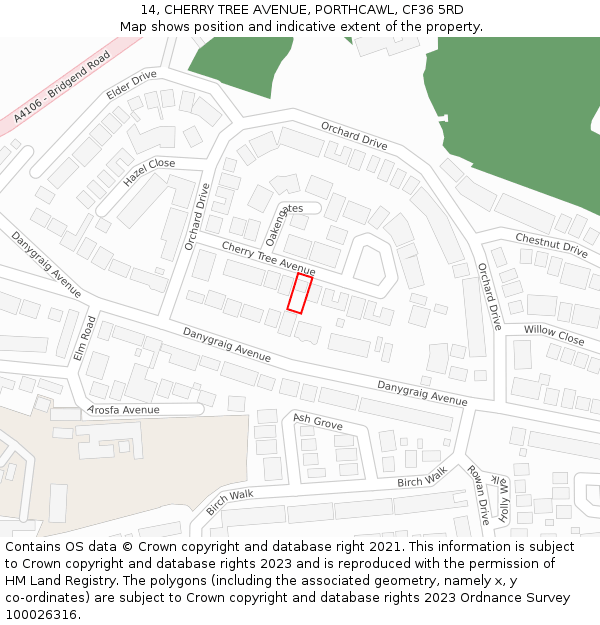 14, CHERRY TREE AVENUE, PORTHCAWL, CF36 5RD: Location map and indicative extent of plot