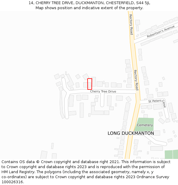 14, CHERRY TREE DRIVE, DUCKMANTON, CHESTERFIELD, S44 5JL: Location map and indicative extent of plot