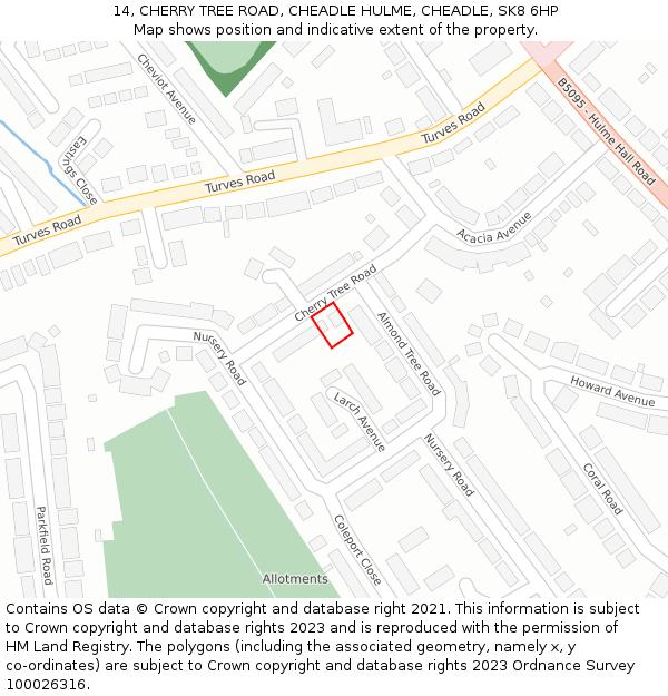 14, CHERRY TREE ROAD, CHEADLE HULME, CHEADLE, SK8 6HP: Location map and indicative extent of plot