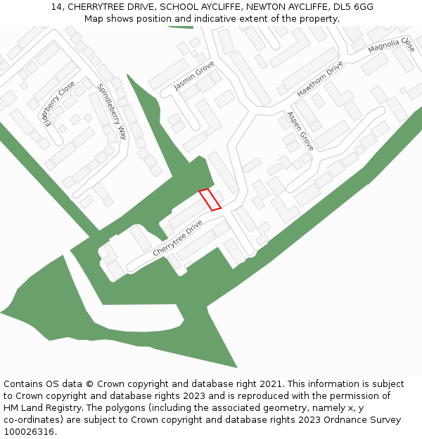 14, CHERRYTREE DRIVE, SCHOOL AYCLIFFE, NEWTON AYCLIFFE, DL5 6GG: Location map and indicative extent of plot