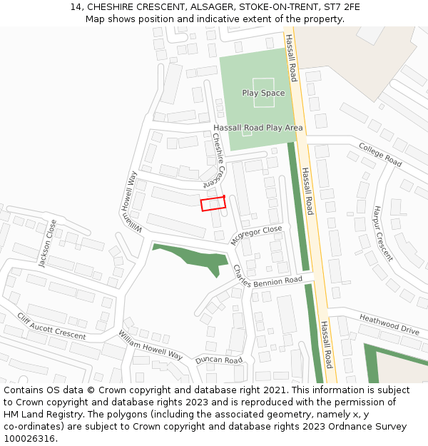 14, CHESHIRE CRESCENT, ALSAGER, STOKE-ON-TRENT, ST7 2FE: Location map and indicative extent of plot