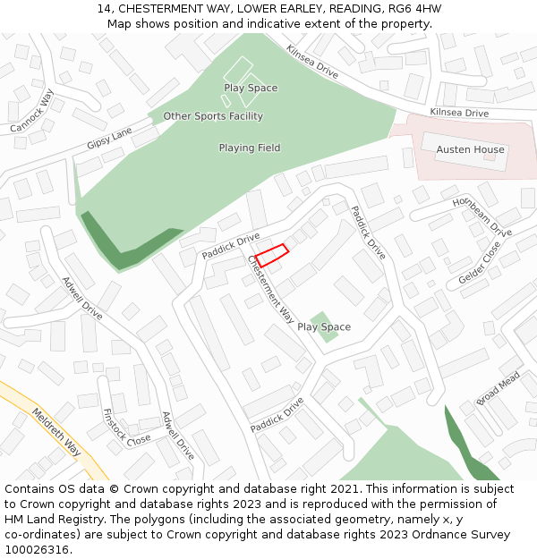 14, CHESTERMENT WAY, LOWER EARLEY, READING, RG6 4HW: Location map and indicative extent of plot