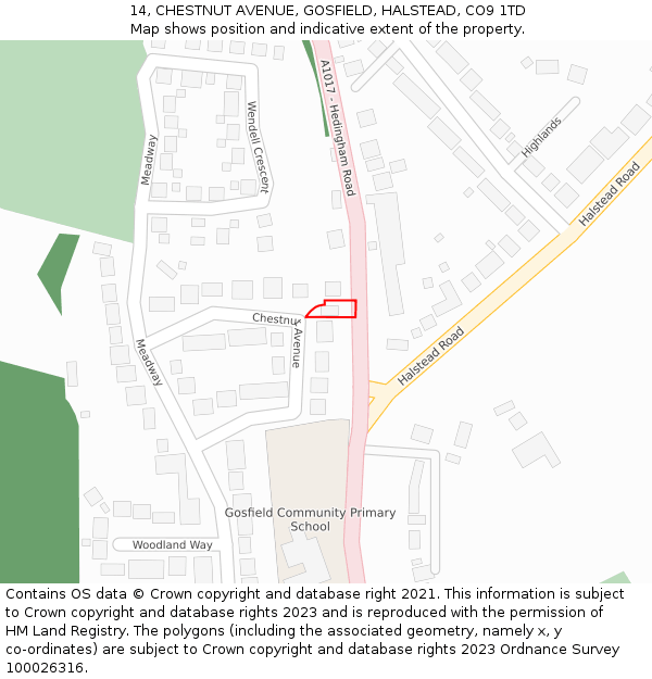 14, CHESTNUT AVENUE, GOSFIELD, HALSTEAD, CO9 1TD: Location map and indicative extent of plot