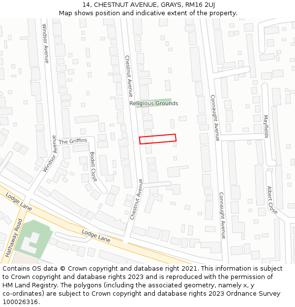 14, CHESTNUT AVENUE, GRAYS, RM16 2UJ: Location map and indicative extent of plot
