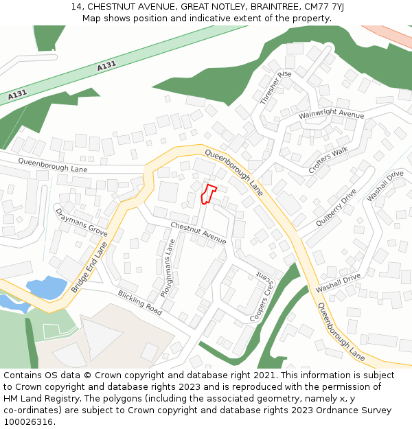 14, CHESTNUT AVENUE, GREAT NOTLEY, BRAINTREE, CM77 7YJ: Location map and indicative extent of plot