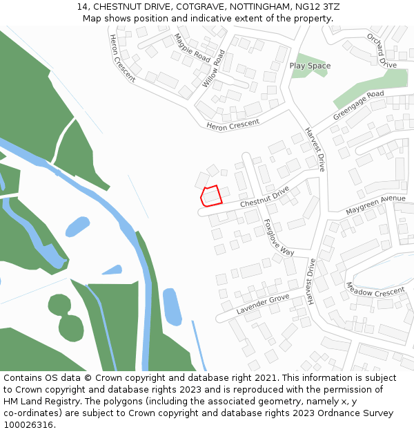 14, CHESTNUT DRIVE, COTGRAVE, NOTTINGHAM, NG12 3TZ: Location map and indicative extent of plot