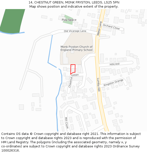 14, CHESTNUT GREEN, MONK FRYSTON, LEEDS, LS25 5PN: Location map and indicative extent of plot