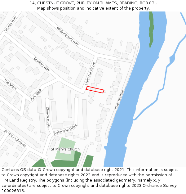 14, CHESTNUT GROVE, PURLEY ON THAMES, READING, RG8 8BU: Location map and indicative extent of plot