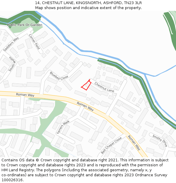 14, CHESTNUT LANE, KINGSNORTH, ASHFORD, TN23 3LR: Location map and indicative extent of plot