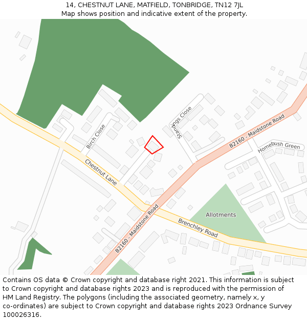 14, CHESTNUT LANE, MATFIELD, TONBRIDGE, TN12 7JL: Location map and indicative extent of plot