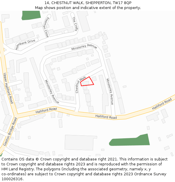 14, CHESTNUT WALK, SHEPPERTON, TW17 8QP: Location map and indicative extent of plot