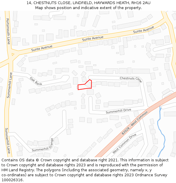 14, CHESTNUTS CLOSE, LINDFIELD, HAYWARDS HEATH, RH16 2AU: Location map and indicative extent of plot