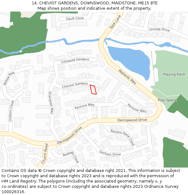 14, CHEVIOT GARDENS, DOWNSWOOD, MAIDSTONE, ME15 8TE: Location map and indicative extent of plot