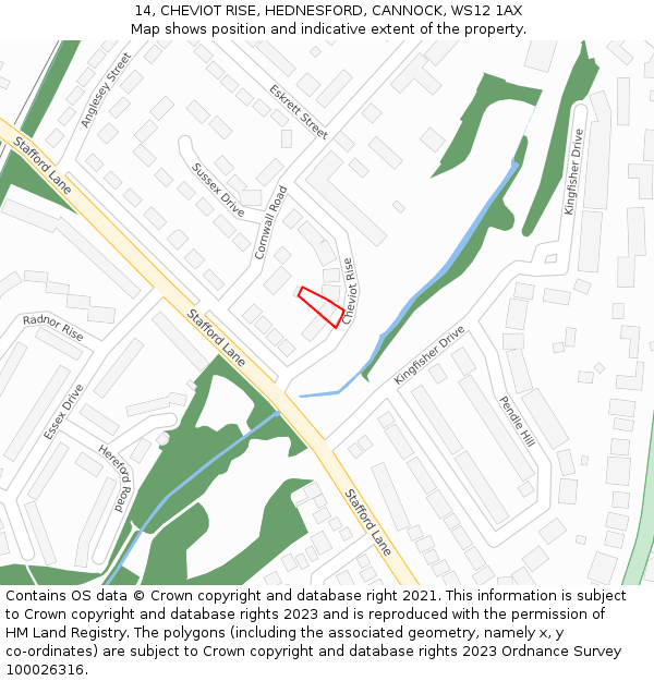 14, CHEVIOT RISE, HEDNESFORD, CANNOCK, WS12 1AX: Location map and indicative extent of plot