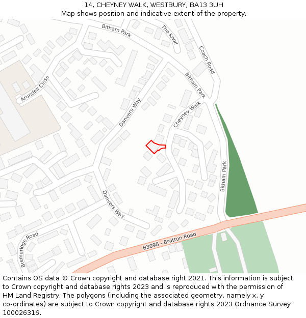 14, CHEYNEY WALK, WESTBURY, BA13 3UH: Location map and indicative extent of plot