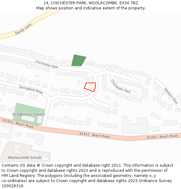 14, CHICHESTER PARK, WOOLACOMBE, EX34 7BZ: Location map and indicative extent of plot