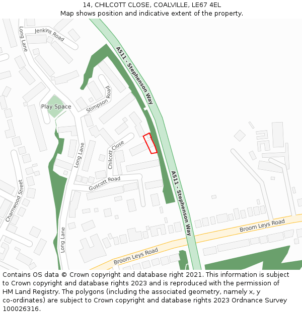 14, CHILCOTT CLOSE, COALVILLE, LE67 4EL: Location map and indicative extent of plot