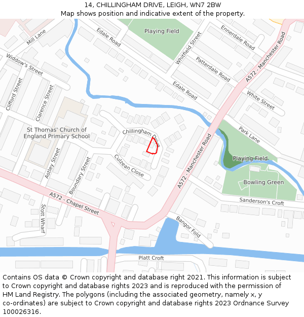 14, CHILLINGHAM DRIVE, LEIGH, WN7 2BW: Location map and indicative extent of plot