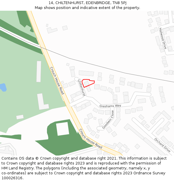 14, CHILTENHURST, EDENBRIDGE, TN8 5PJ: Location map and indicative extent of plot