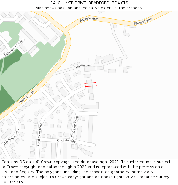 14, CHILVER DRIVE, BRADFORD, BD4 0TS: Location map and indicative extent of plot