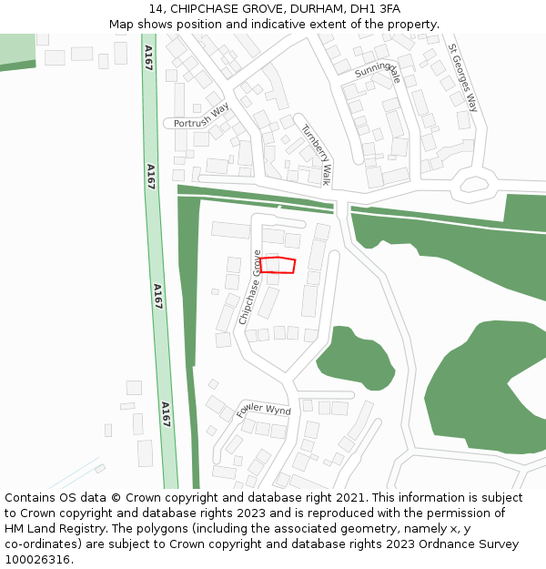 14, CHIPCHASE GROVE, DURHAM, DH1 3FA: Location map and indicative extent of plot