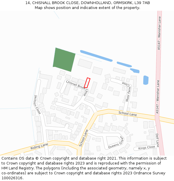 14, CHISNALL BROOK CLOSE, DOWNHOLLAND, ORMSKIRK, L39 7AB: Location map and indicative extent of plot