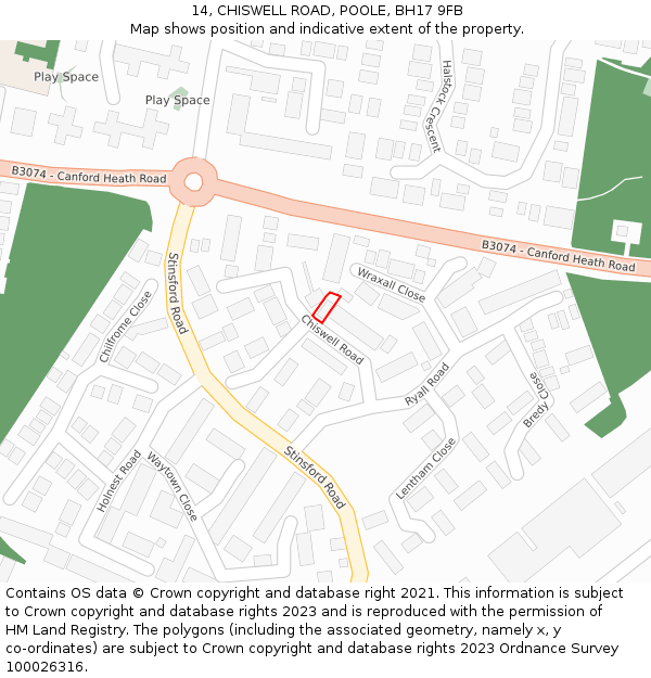 14, CHISWELL ROAD, POOLE, BH17 9FB: Location map and indicative extent of plot