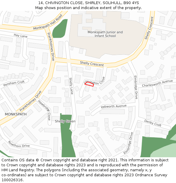 14, CHIVINGTON CLOSE, SHIRLEY, SOLIHULL, B90 4YS: Location map and indicative extent of plot