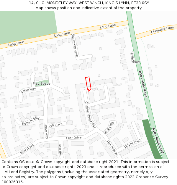 14, CHOLMONDELEY WAY, WEST WINCH, KING'S LYNN, PE33 0SY: Location map and indicative extent of plot