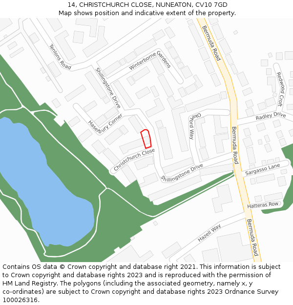 14, CHRISTCHURCH CLOSE, NUNEATON, CV10 7GD: Location map and indicative extent of plot