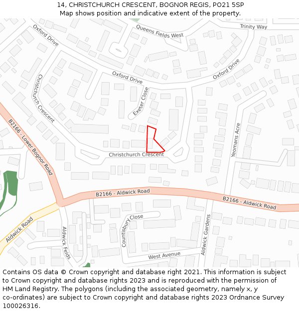 14, CHRISTCHURCH CRESCENT, BOGNOR REGIS, PO21 5SP: Location map and indicative extent of plot