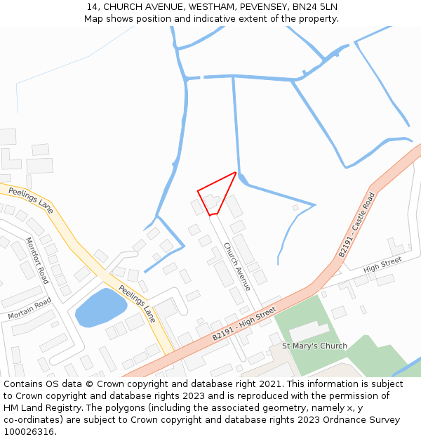 14, CHURCH AVENUE, WESTHAM, PEVENSEY, BN24 5LN: Location map and indicative extent of plot