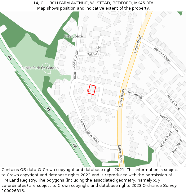 14, CHURCH FARM AVENUE, WILSTEAD, BEDFORD, MK45 3FA: Location map and indicative extent of plot