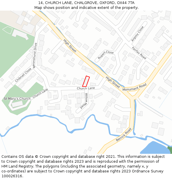 14, CHURCH LANE, CHALGROVE, OXFORD, OX44 7TA: Location map and indicative extent of plot