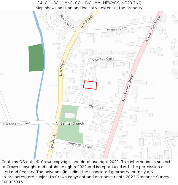 14, CHURCH LANE, COLLINGHAM, NEWARK, NG23 7NQ: Location map and indicative extent of plot