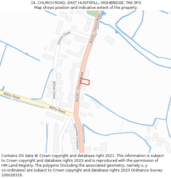 14, CHURCH ROAD, EAST HUNTSPILL, HIGHBRIDGE, TA9 3PG: Location map and indicative extent of plot