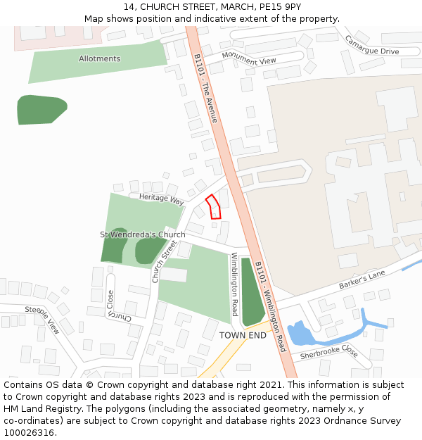 14, CHURCH STREET, MARCH, PE15 9PY: Location map and indicative extent of plot