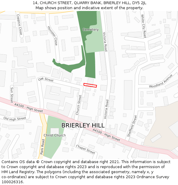 14, CHURCH STREET, QUARRY BANK, BRIERLEY HILL, DY5 2JL: Location map and indicative extent of plot