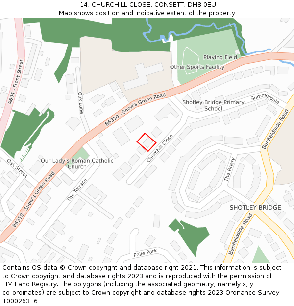 14, CHURCHILL CLOSE, CONSETT, DH8 0EU: Location map and indicative extent of plot