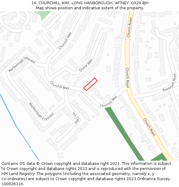 14, CHURCHILL WAY, LONG HANBOROUGH, WITNEY, OX29 8JH: Location map and indicative extent of plot