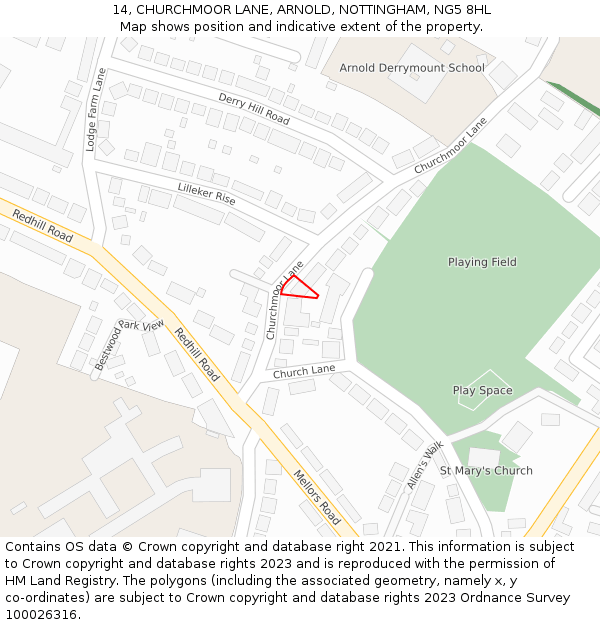 14, CHURCHMOOR LANE, ARNOLD, NOTTINGHAM, NG5 8HL: Location map and indicative extent of plot