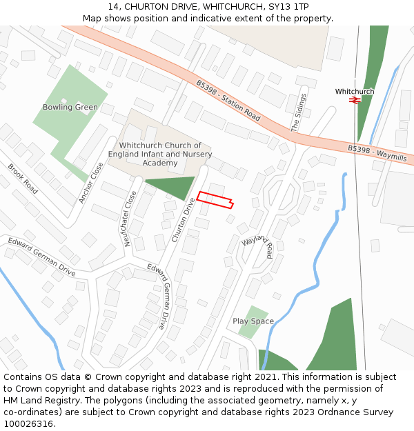 14, CHURTON DRIVE, WHITCHURCH, SY13 1TP: Location map and indicative extent of plot
