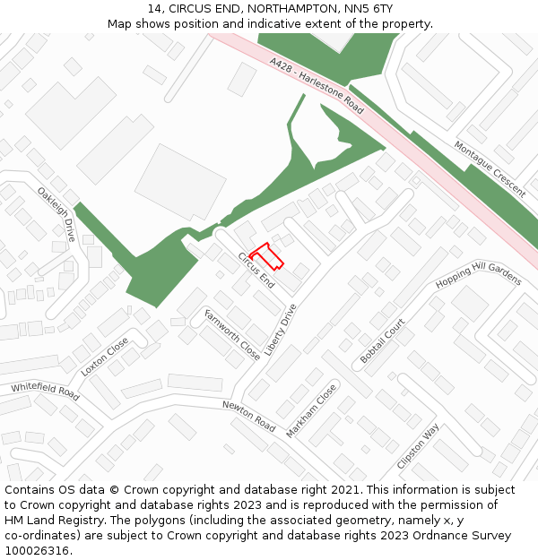 14, CIRCUS END, NORTHAMPTON, NN5 6TY: Location map and indicative extent of plot