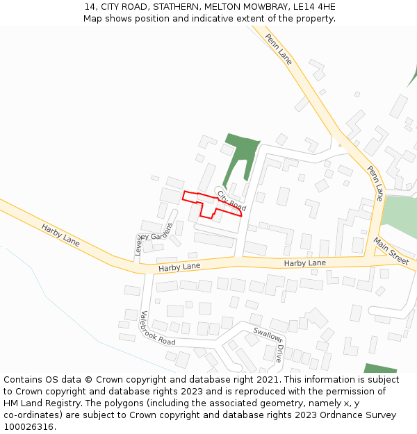 14, CITY ROAD, STATHERN, MELTON MOWBRAY, LE14 4HE: Location map and indicative extent of plot