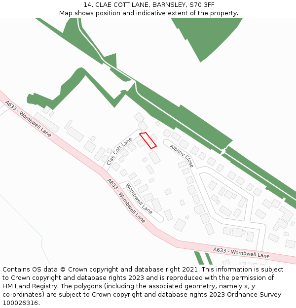 14, CLAE COTT LANE, BARNSLEY, S70 3FF: Location map and indicative extent of plot